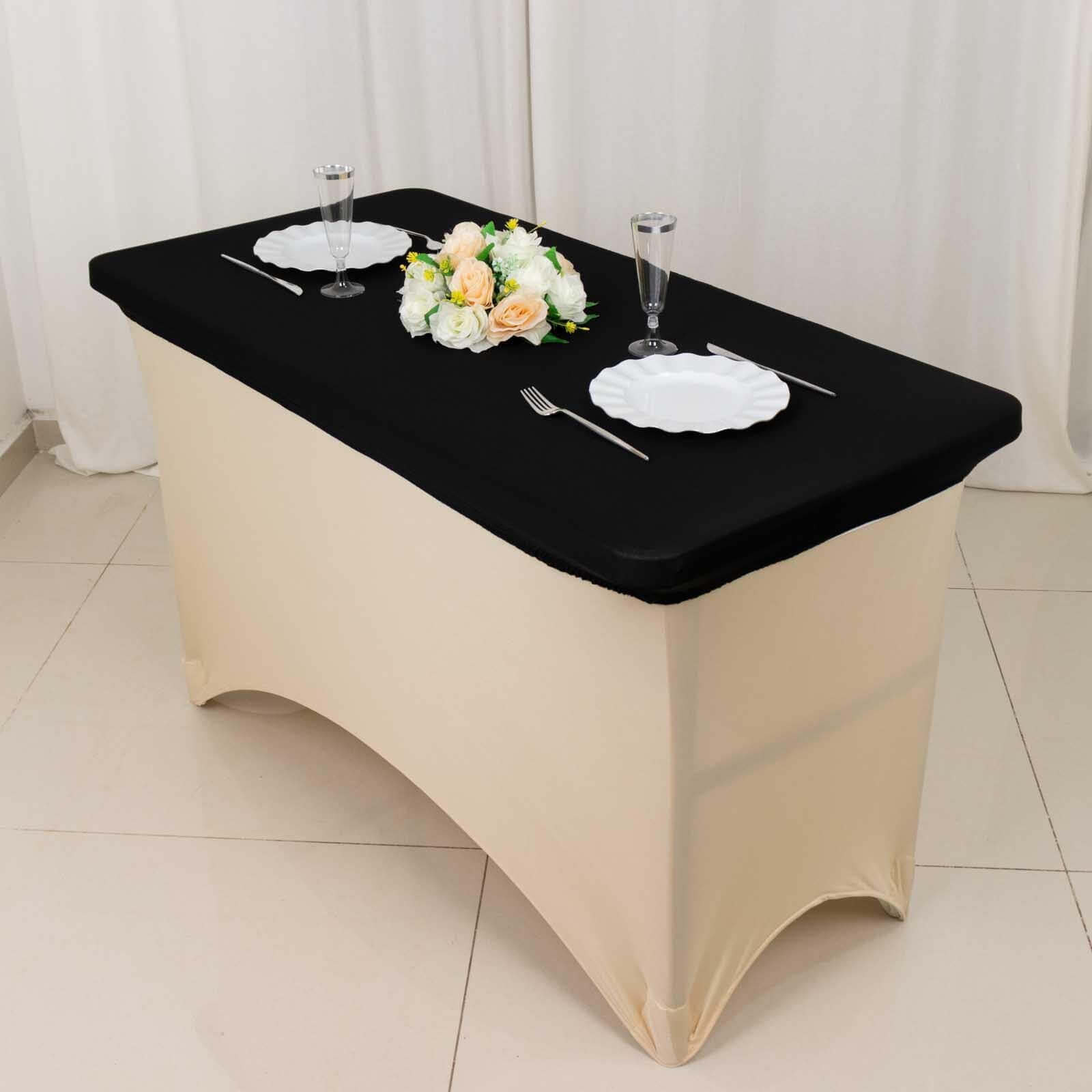 Stretch Spandex 48"x30" Rectangle Tablecloth Top Cover Black - Durable Form-Fitting Table Cover