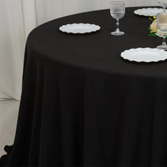 Cotton Blend 132" Round Tablecloth Black - Seamless Wrinkle-Resistant Table Cover