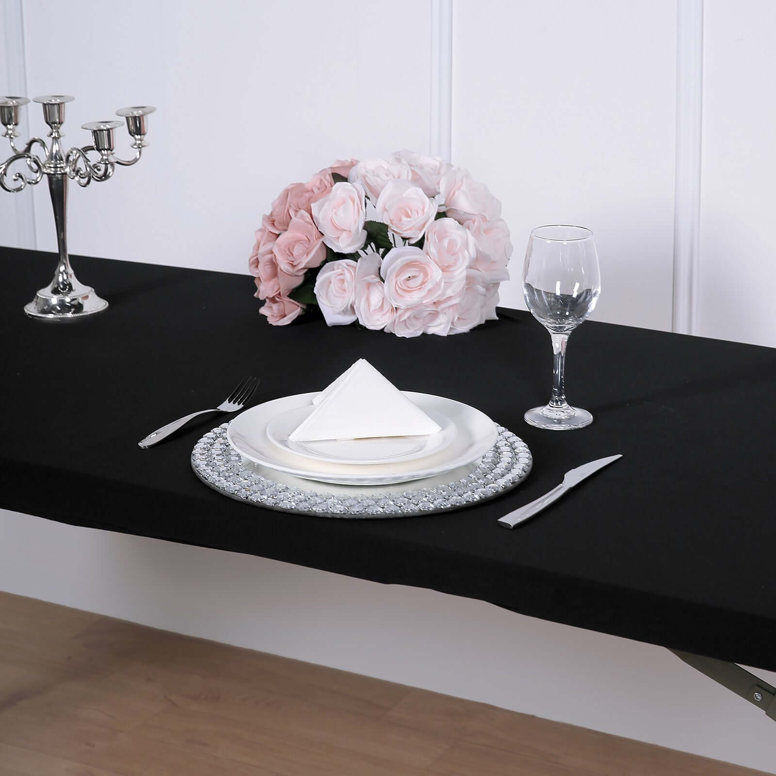 Stretch Spandex 72"x30" Rectangle Tablecloth Top Cover Black - Durable Fitted Table Topper Cap