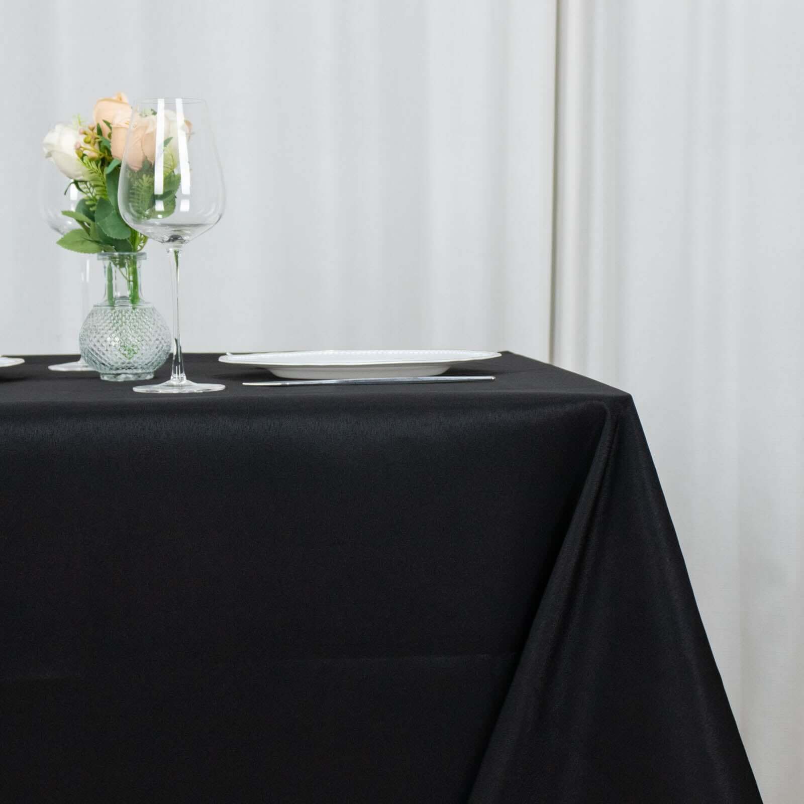 Premium Polyester 90"x90" Table Overlay Square Tablecloth Black 220GSM Wrinkle-Resistant Table Cover