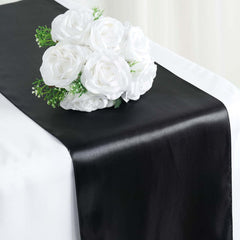Satin 12"x108" Table Runner Black - Stylish Table Linen for Weddings & Events