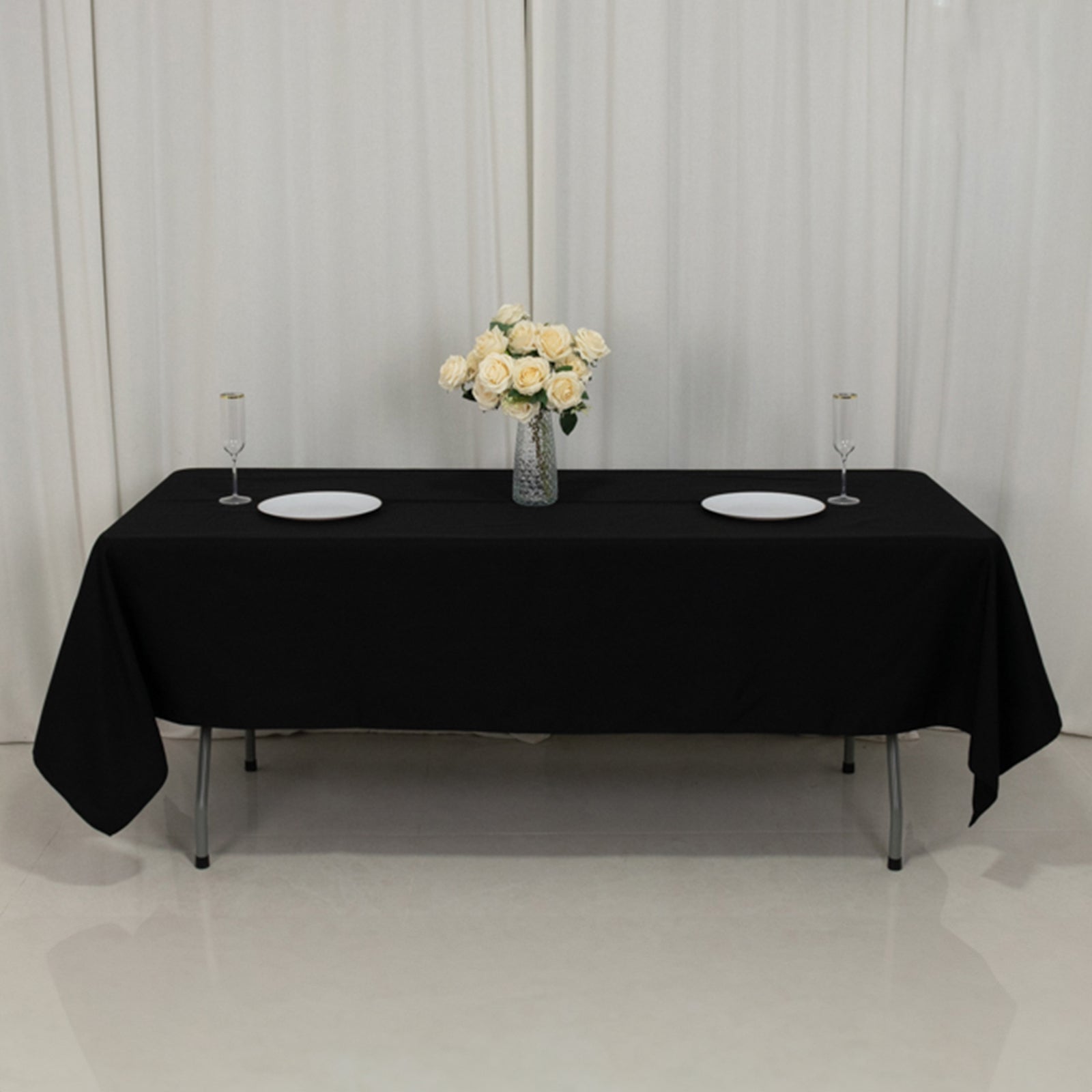 Fire Retardant Premium Polyester 60"x102" Rectangular Tablecloth Black - High-Performance Table Cover