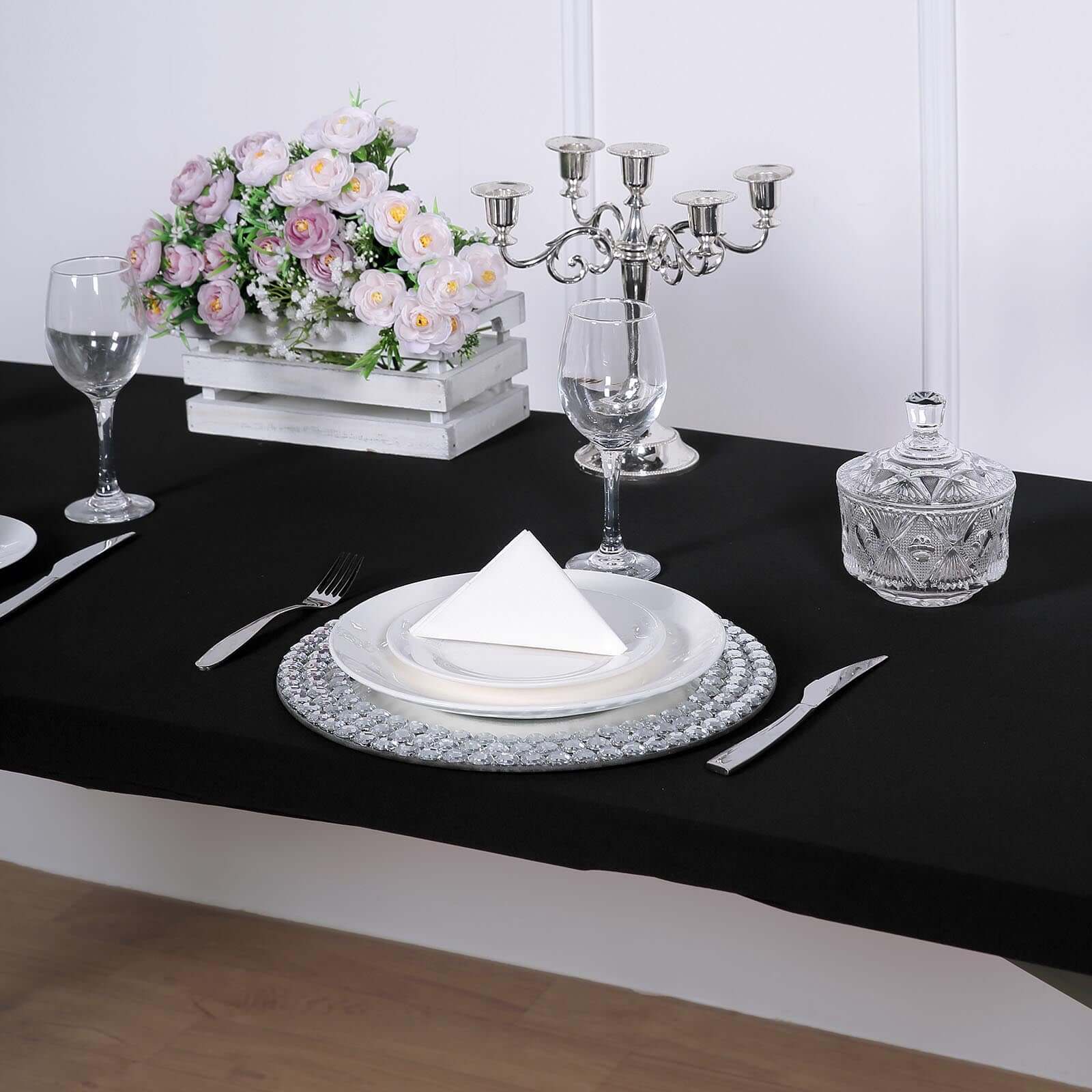 Spandex Rectangle 96"x30" Tablecloth Top Cover Black - Stretchy, Wrinkle Free & Fitted Table Topper