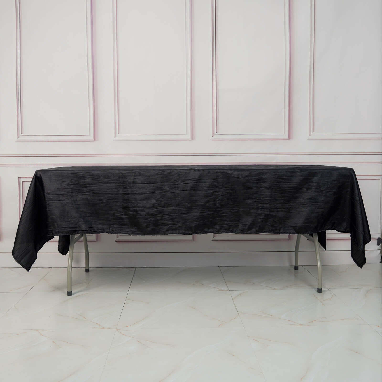 Taffeta 60"x102" Rectangle Tablecloth Black - Accordion Crinkle Table Cover