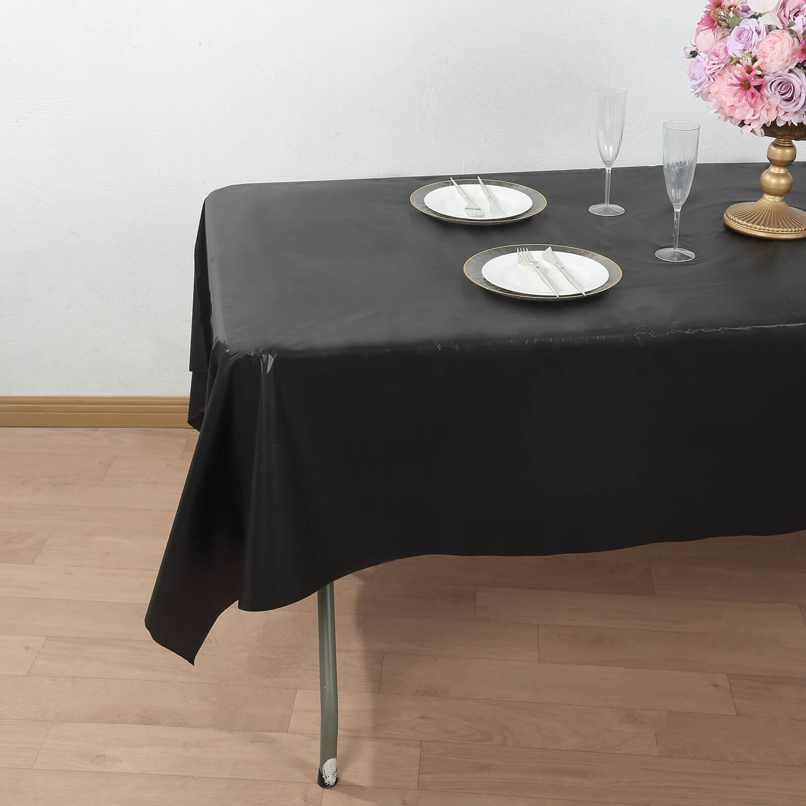 Plastic Table Cover Roll Black with Slide Cutter - Customizable Disposable Tablecloth Roll 54"x300ft