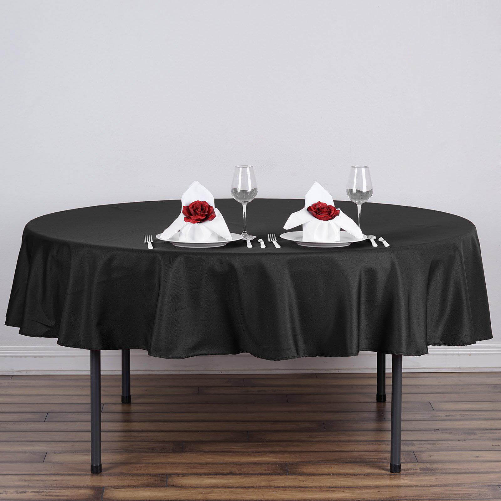 Polyester 70" Round Tablecloth Black - Durable & Wrinkle-Resistant Table Cover