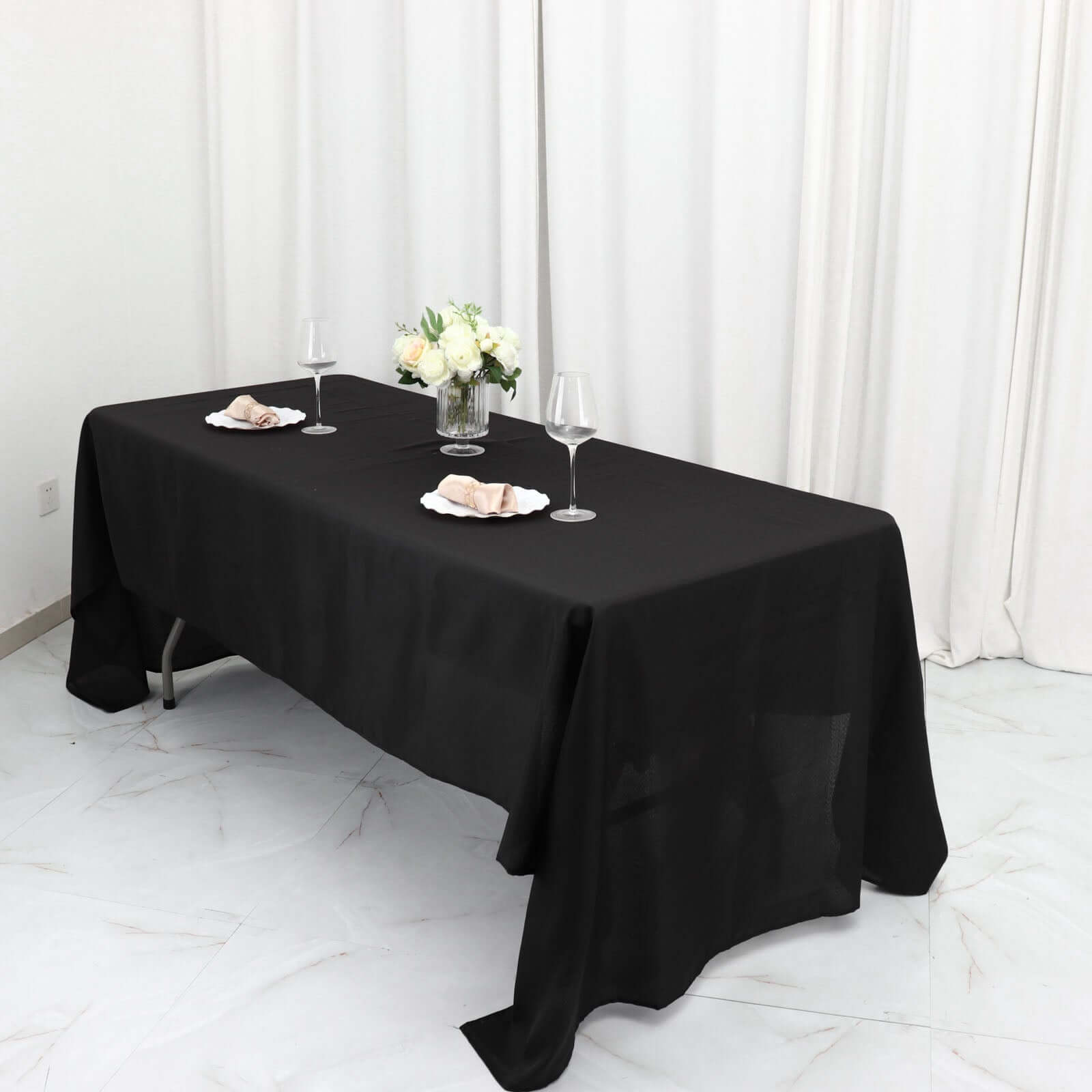 Polyester 60"x126" Rectangle Tablecloth Black - Wrinkle-Resistant Table Cover for Weddings & Parties