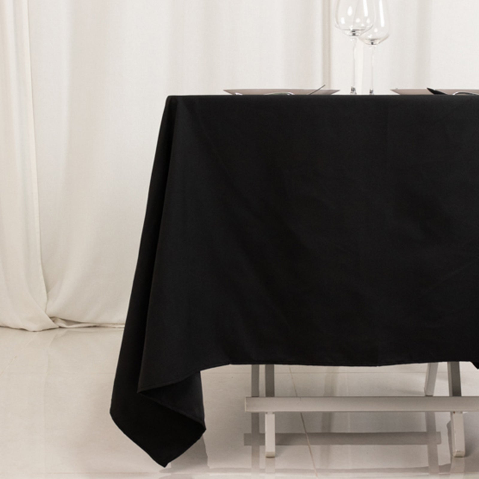 Cotton Blend 70"x70" Square Tablecloth Black - Wrinkle-Resistant Fabric Table Cover