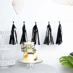 7.5ft Long Metallic Black Foil Tassels Fringe Garland, Tinsel Streamer Party Backdrop Decorations