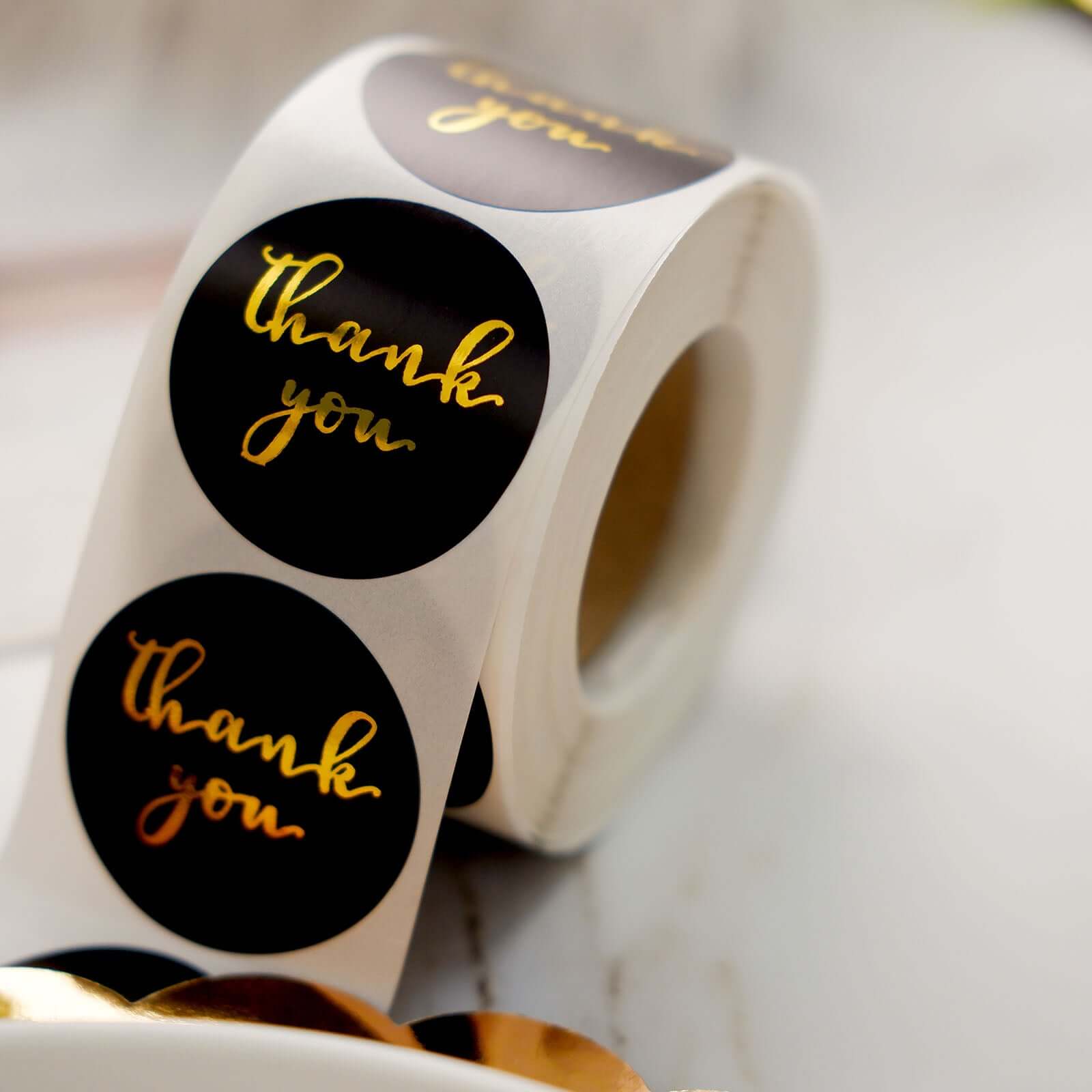 500Pcs 1.5" Thank You Gold Foil Text On Black Stickers Roll Décor Labels and Seals for DIY Envelope - Round
