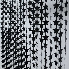 Black Star Chain Foil Fringe Curtain Party Backdrop, Metallic Black Tinsel Streamer Party Decor - Door Window Foil Curtain - 3ftx6.5ft