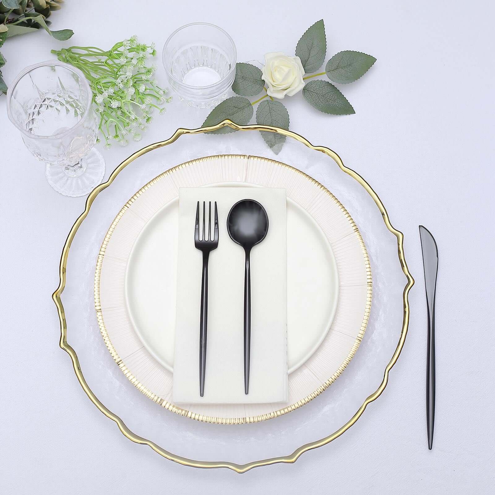 50-Pack Plastic Utensil Set Black - Premium Disposable Heavy Duty Sleek Flatware for Events