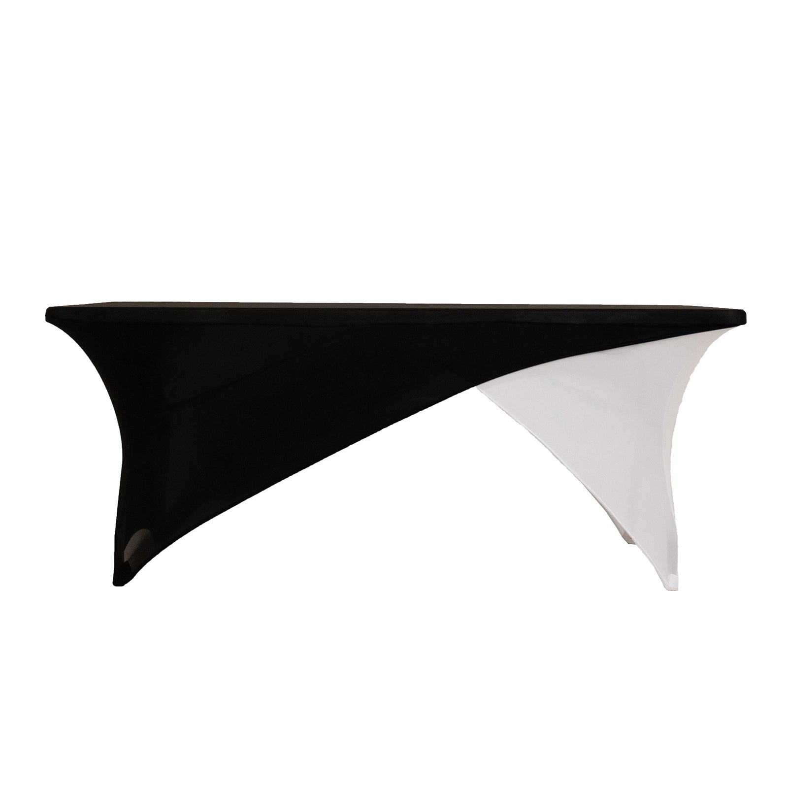 Stretch Spandex 72"x30" Rectangle Table Cover Black/White Cross Over Design - Versatile & Sleek Two-Piece Fitted Tablecloth with Elastic Foot Pockets