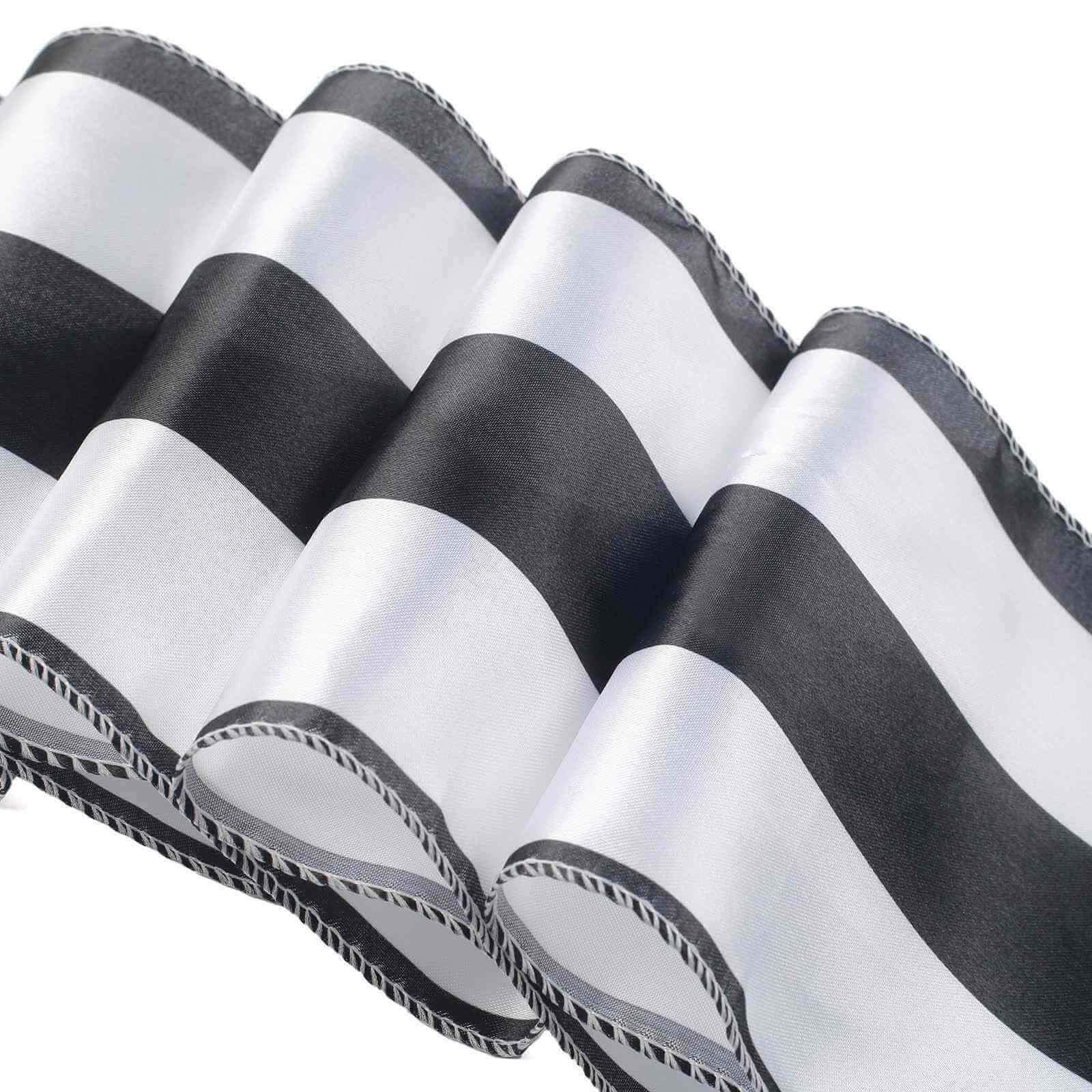 5 Pack Satin 6"x108" Chair Sashes Black/White Stripes - Sophisticated Decor for Weddings & Gatherings