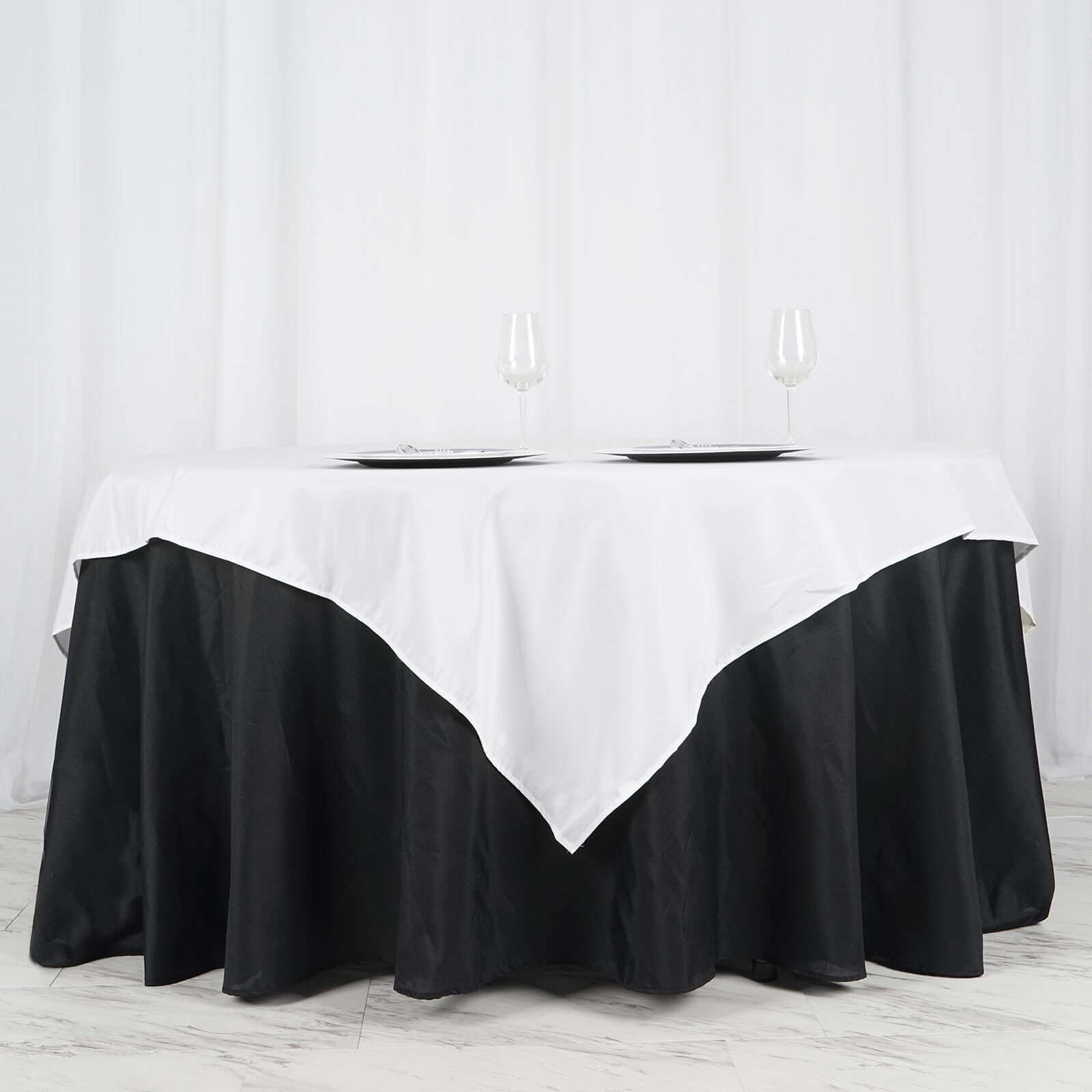 Polyester 70"x70" Table Overlay Square Tablecloth White - Wrinkle-Resistant & Durable Table Cover for Events