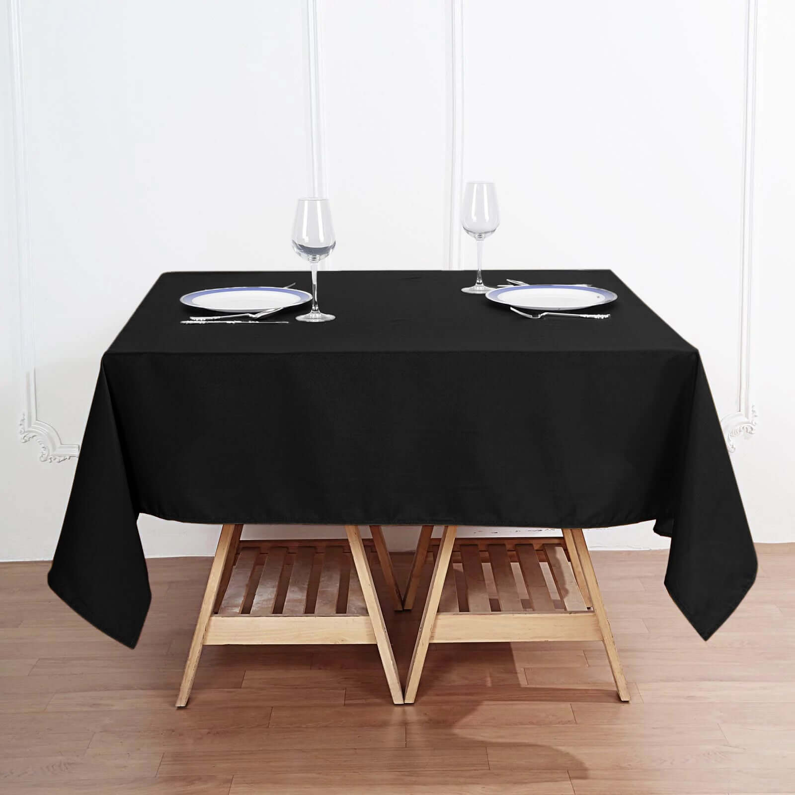 Premium Polyester Square Tablecloth 70"x70" Black 220GSM Wrinkle-Resistant Table Cover