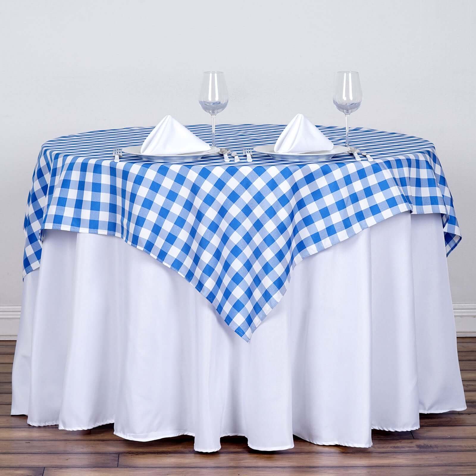 Polyester 54"x54" Square Tablecloth White/Blue - Checkered Buffalo Plaid Design for Casual Table Settings