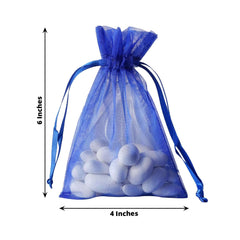 10 Pack 4"x6" Royal Blue Organza Drawstring Wedding Party Favor Gift Bags