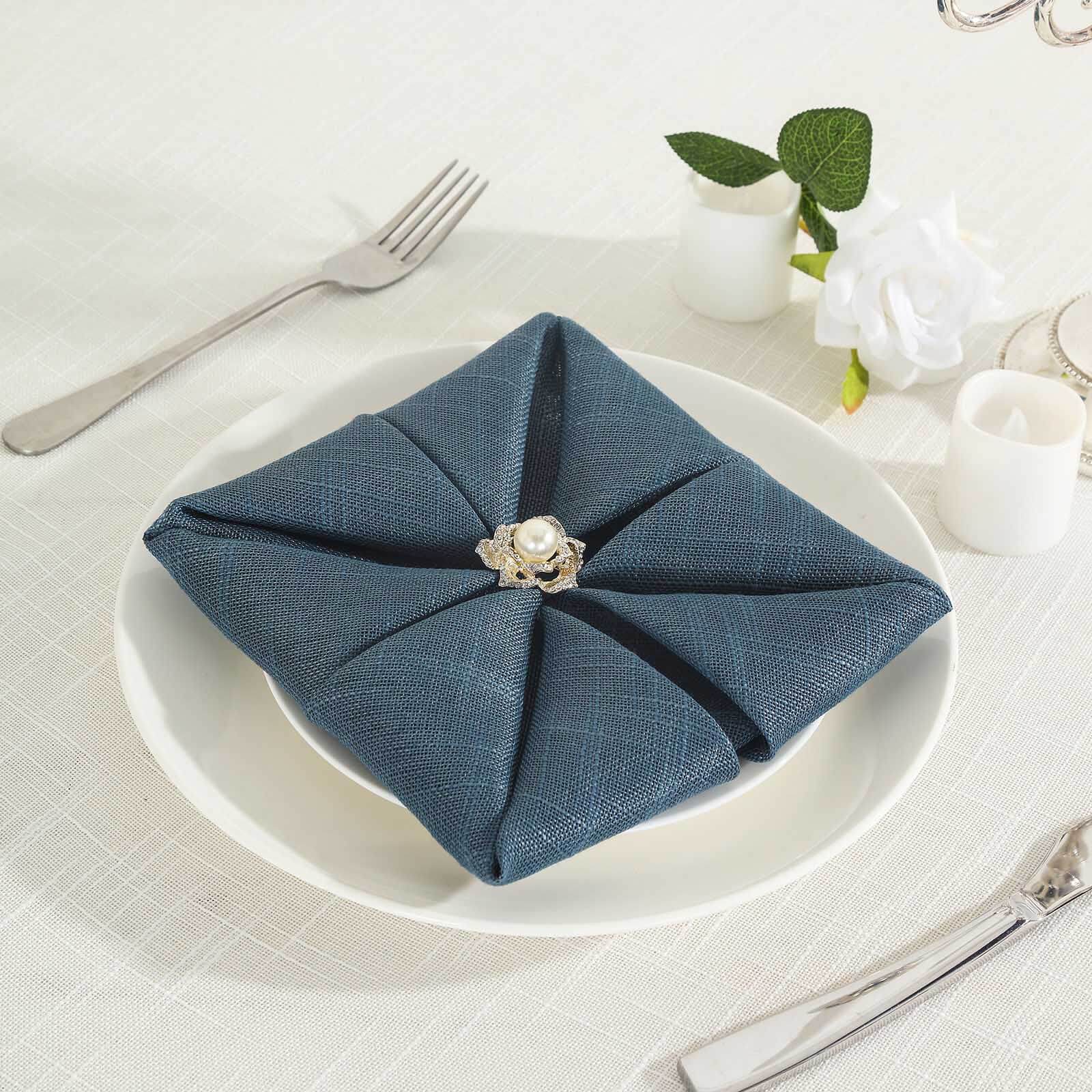 5 Pack Faux Linen 20"x20" Napkins Blue - Slubby Textured & Wrinkle Resistant Cloth Napkins