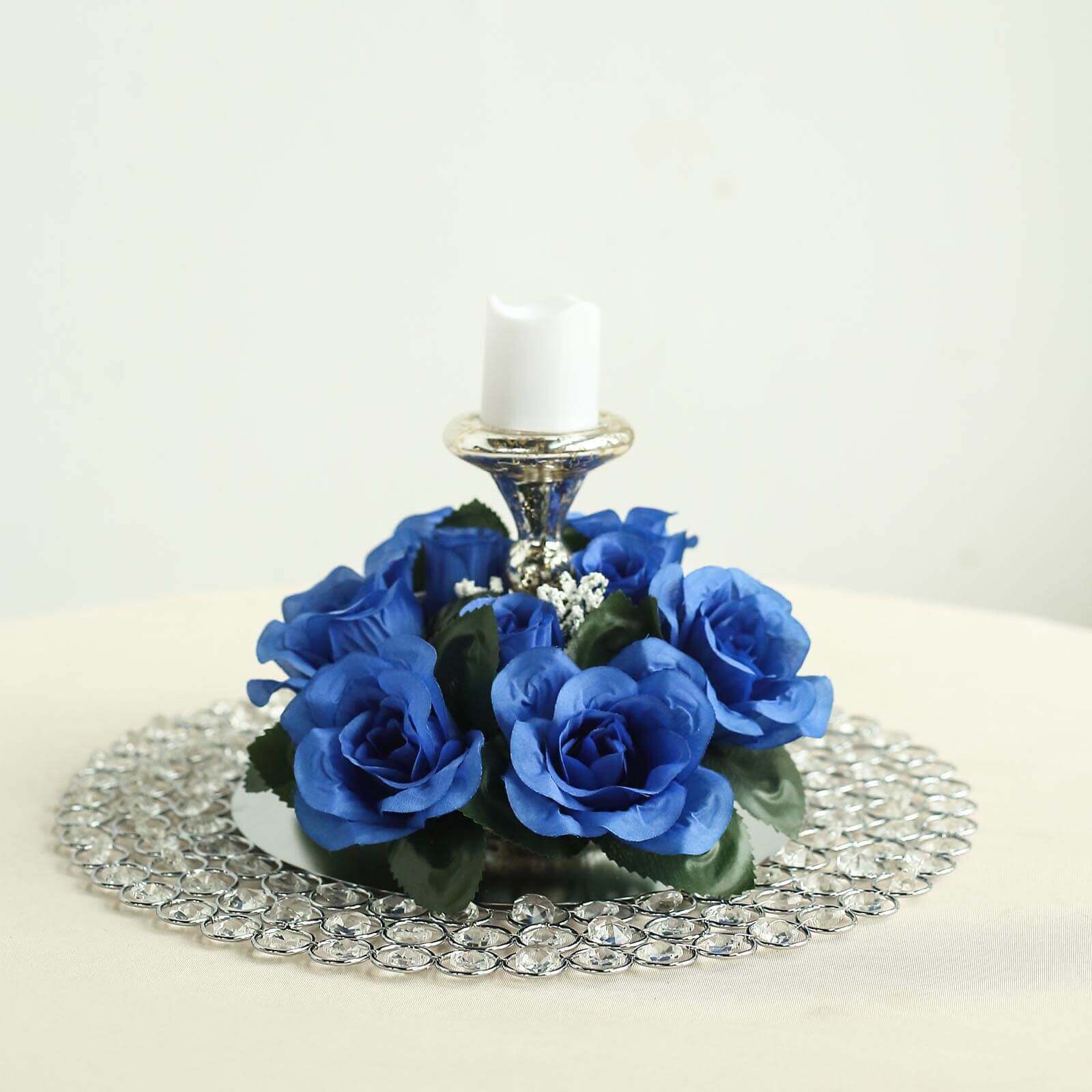 4 Pack 3" Royal Blue Artificial Silk Rose Flower Candle Ring Wreaths