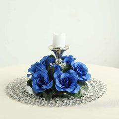 4 Pack 3" Royal Blue Artificial Silk Rose Flower Candle Ring Wreaths