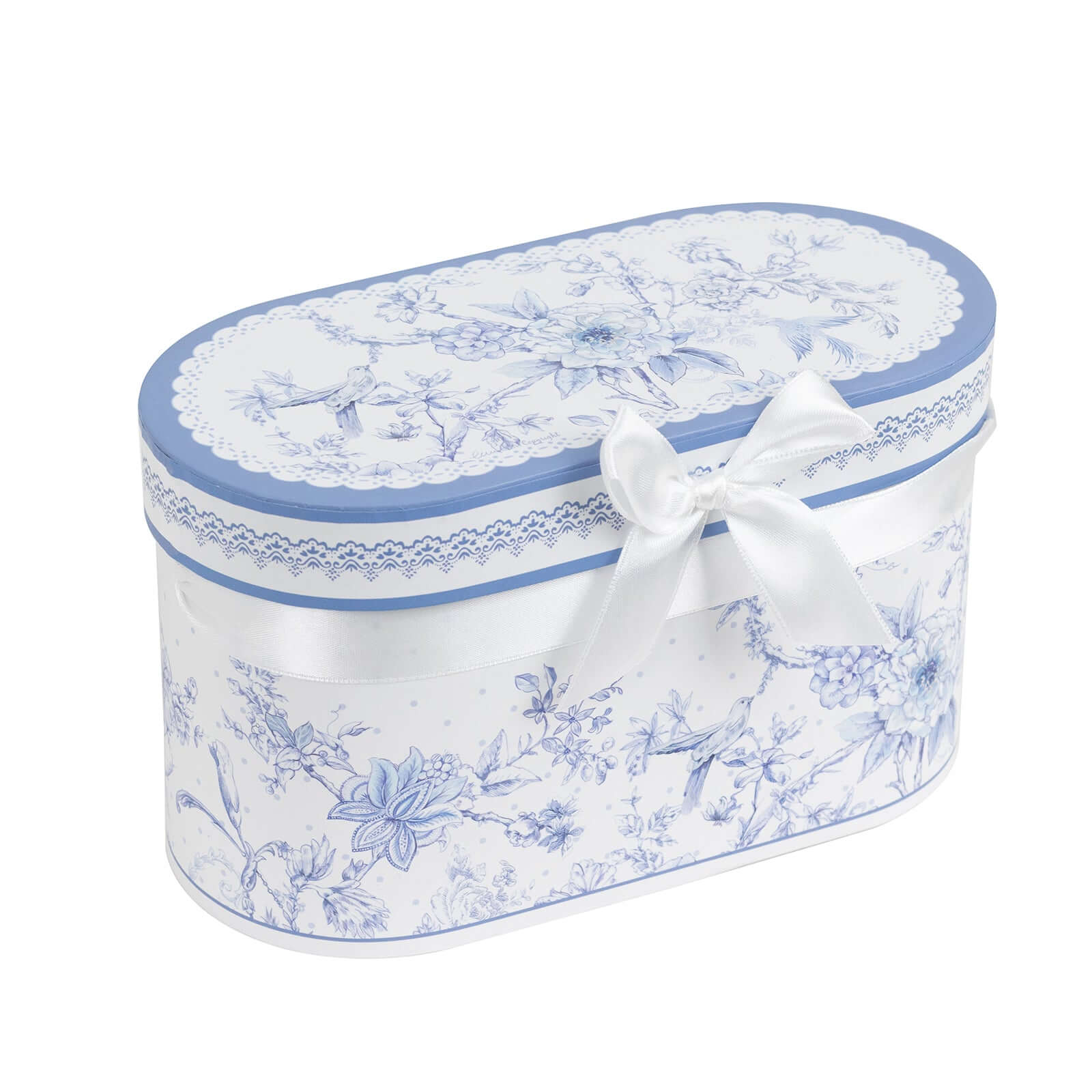 White Blue French Toile Bridal Shower Gift Set, 2 Pack Porcelain Tea Cups With Matching Keepsake Gift Box and Satin Ribbon Handle