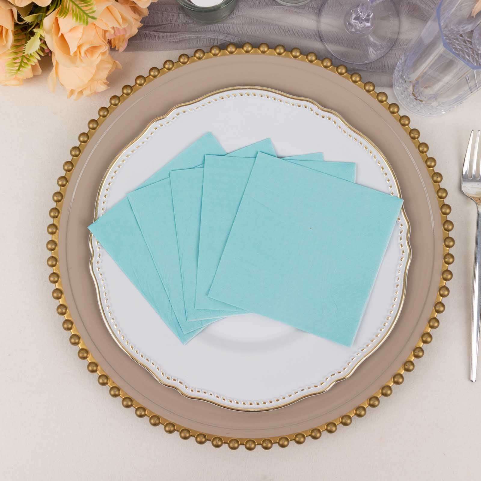 50-Pack Paper Beverage Napkins Blue - 2 Ply Disposable Soft 18GSM Cocktail Napkins 5"x5"