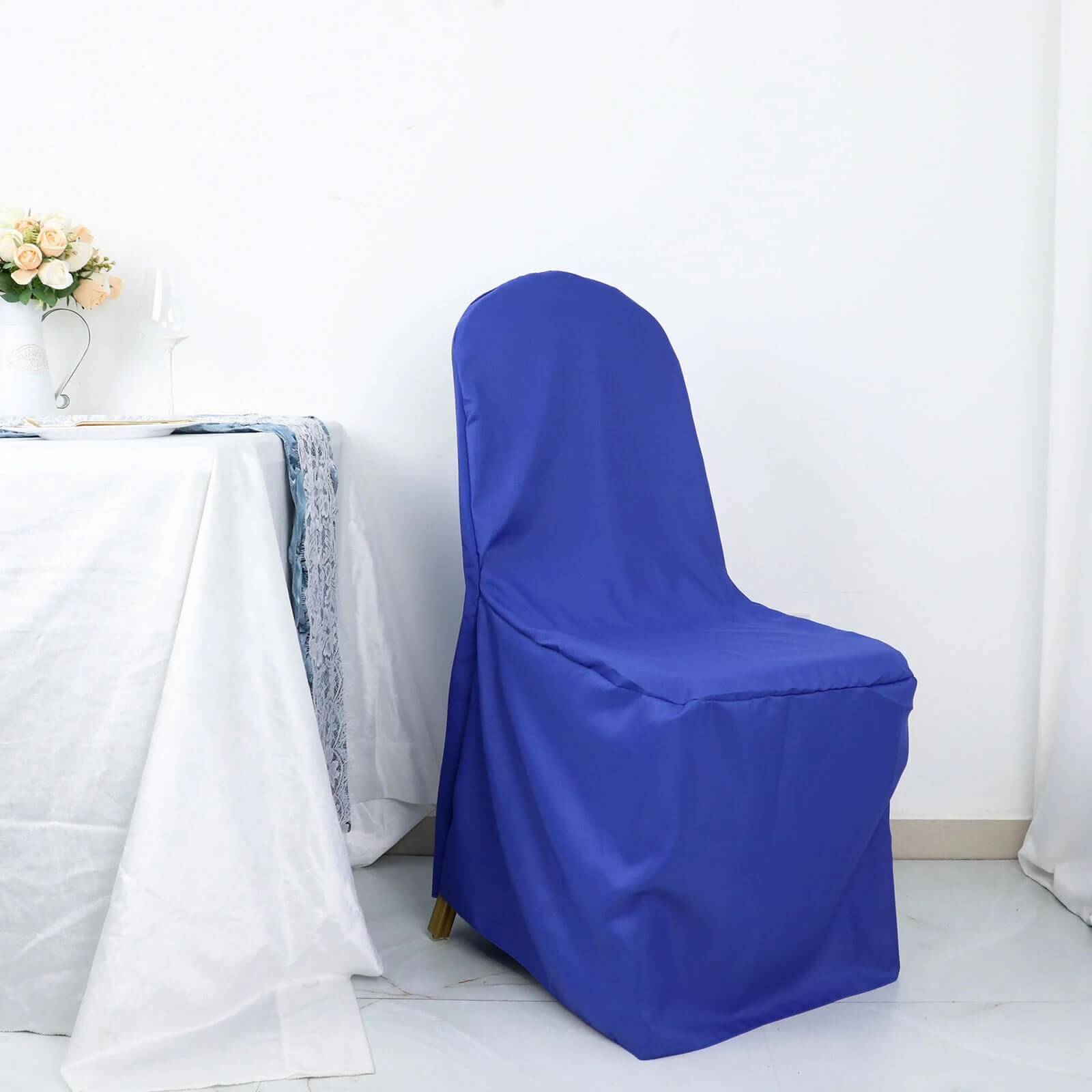 10 Pack Polyester Chair Cover for Banquet Chairs Royal Blue - Stain-Resistant Reusable Slip-On Slipcover