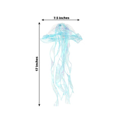 6 Pack Blue Purple Jellyfish Lamp Hanging Lantern Lights, 3 Flashing Modes Organza Ribbon Jelly Fish LED Lights Mermaid Theme Party Decor - 17"
