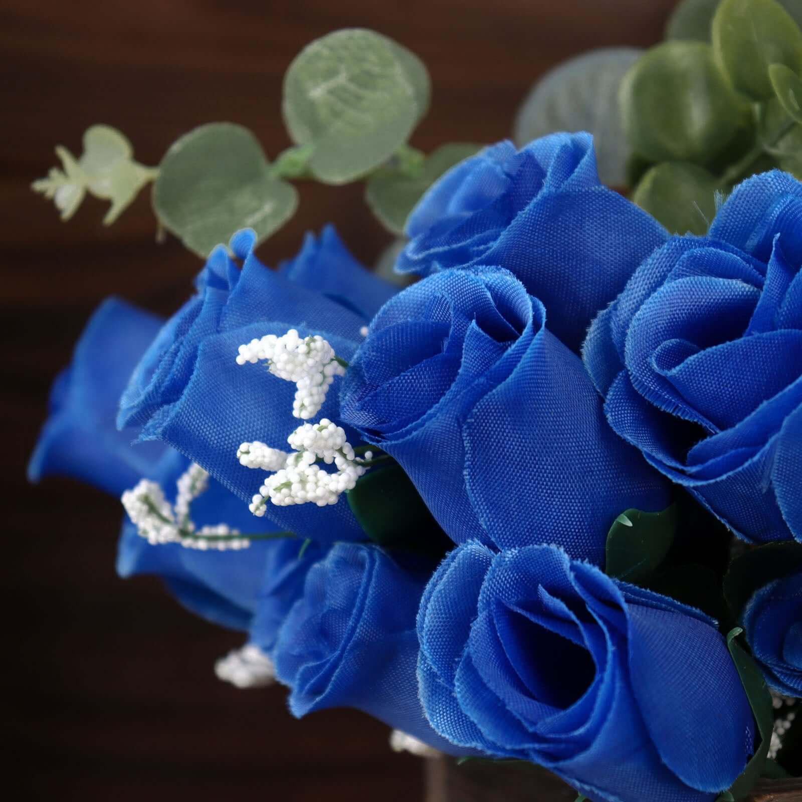 12 Bushes Royal Blue Artificial Premium Silk Flower Rose Bud Bouquets