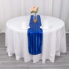 Satin 12"x108" Table Runner Royal Blue - Stripe Table Decor