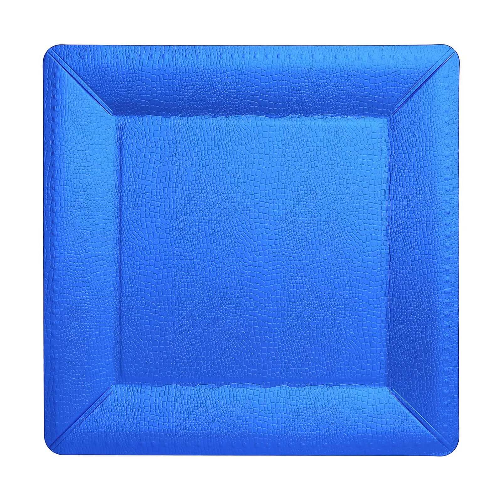10-Pack Disposable Square Charger Plates in Royal Blue with Leather Like Texture - 1100GSM Durable Paper Chargers 13"