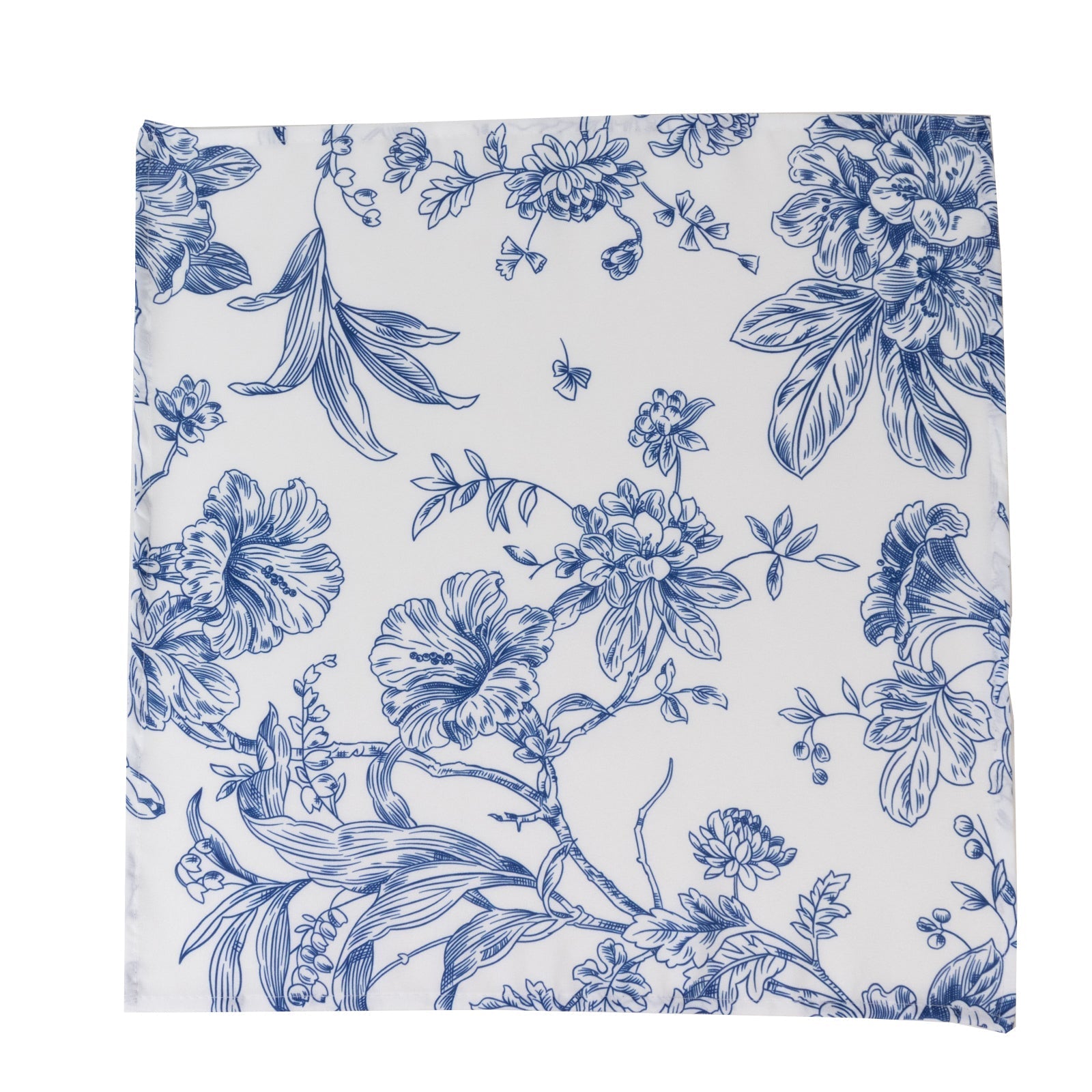 5-Pack French Toile Polyester Cloth Napkins – 17"x17" Blue and White Reusable Table Napkins in Floral Design for Events & Dining