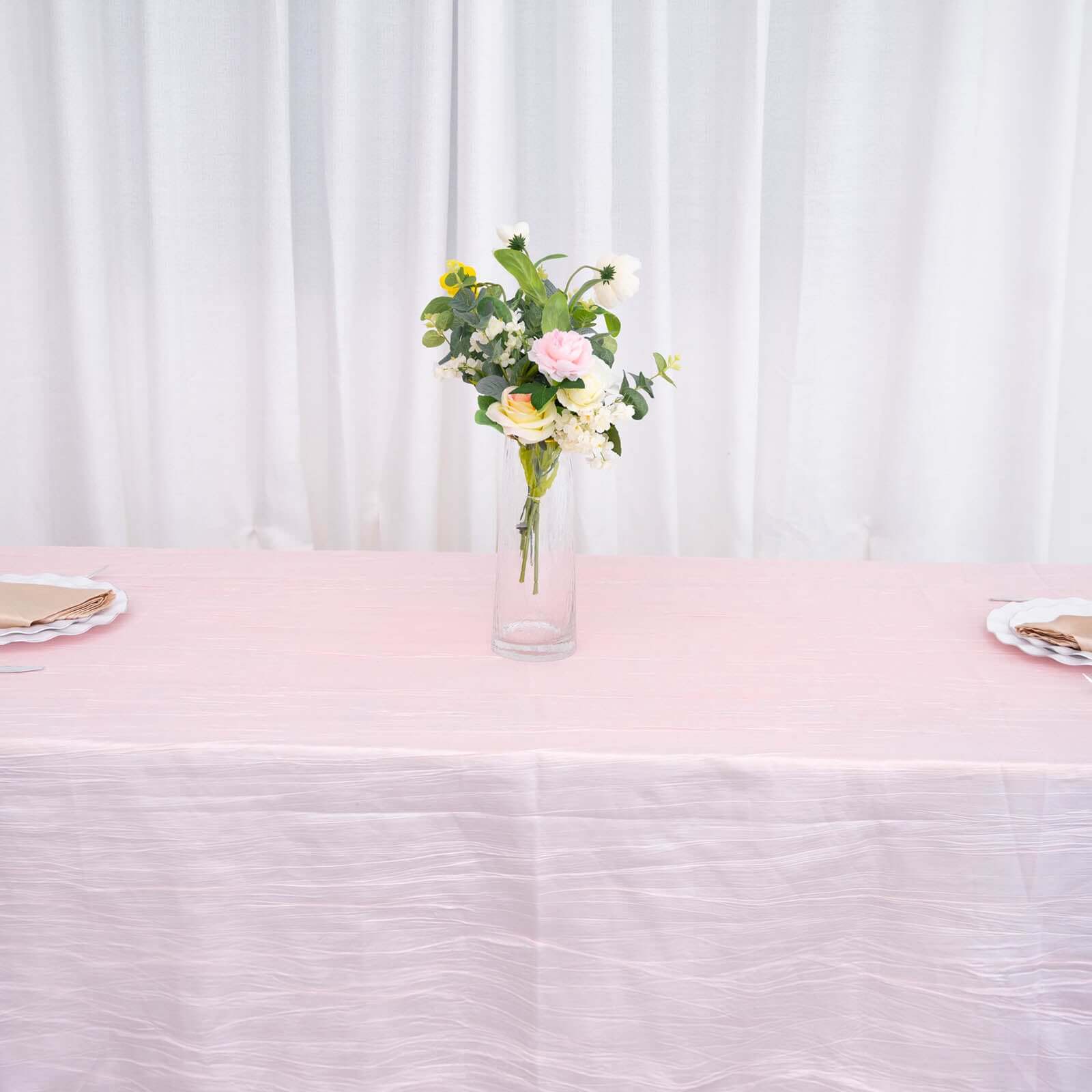 Taffeta 90"x132" Rectangle Tablecloth Blush - Seamless Accordion Crinkle Table Cover
