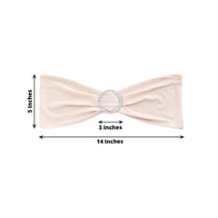 5 Pack Stretch Spandex Chair Sashes Blush - Reusable Chair Bands with Silver Diamond Ring Slide Buckle 5"x14"