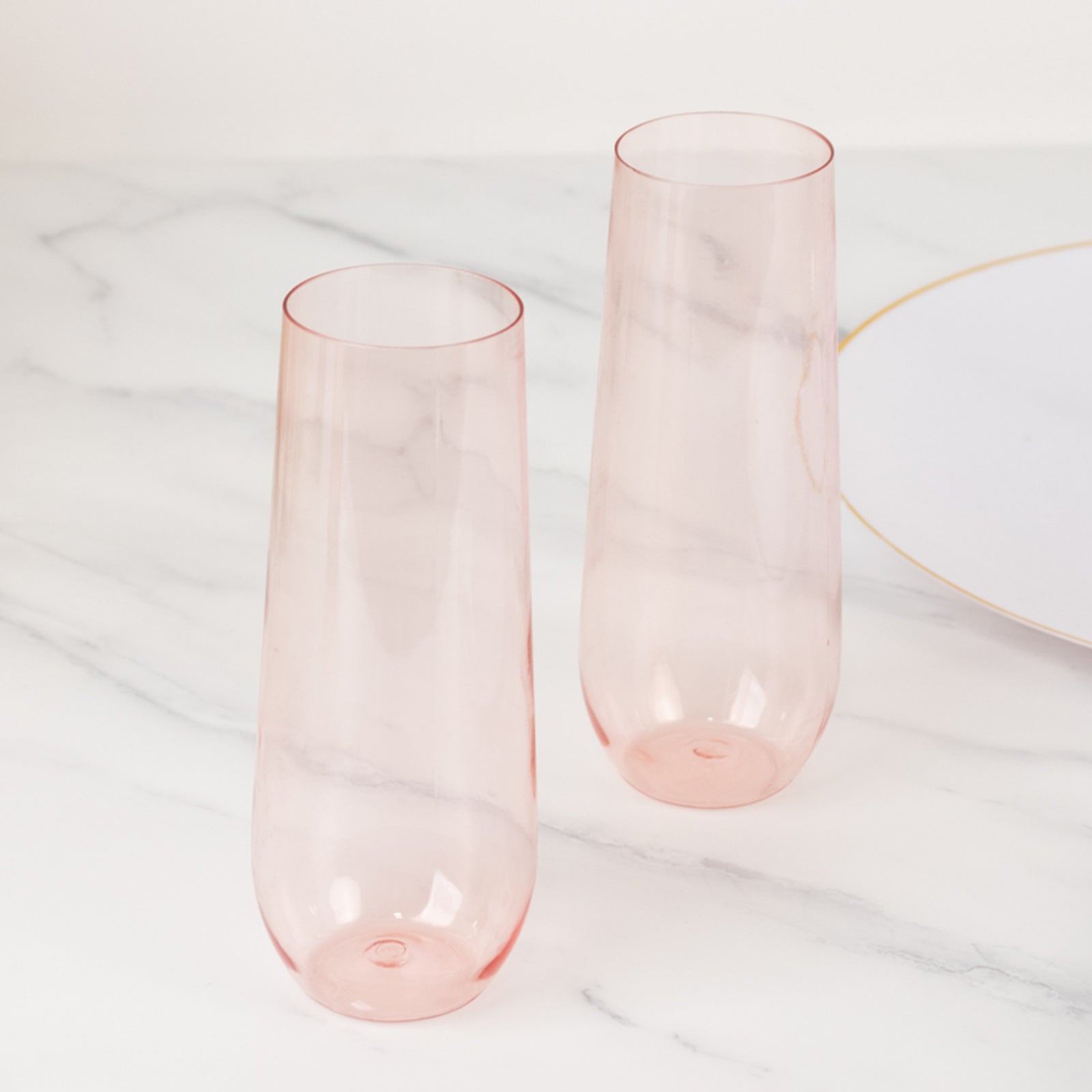 12 Pack Plastic Champagne Glasses in Transparent Blush, Reusable Lightweight Champagne Flutes 9oz