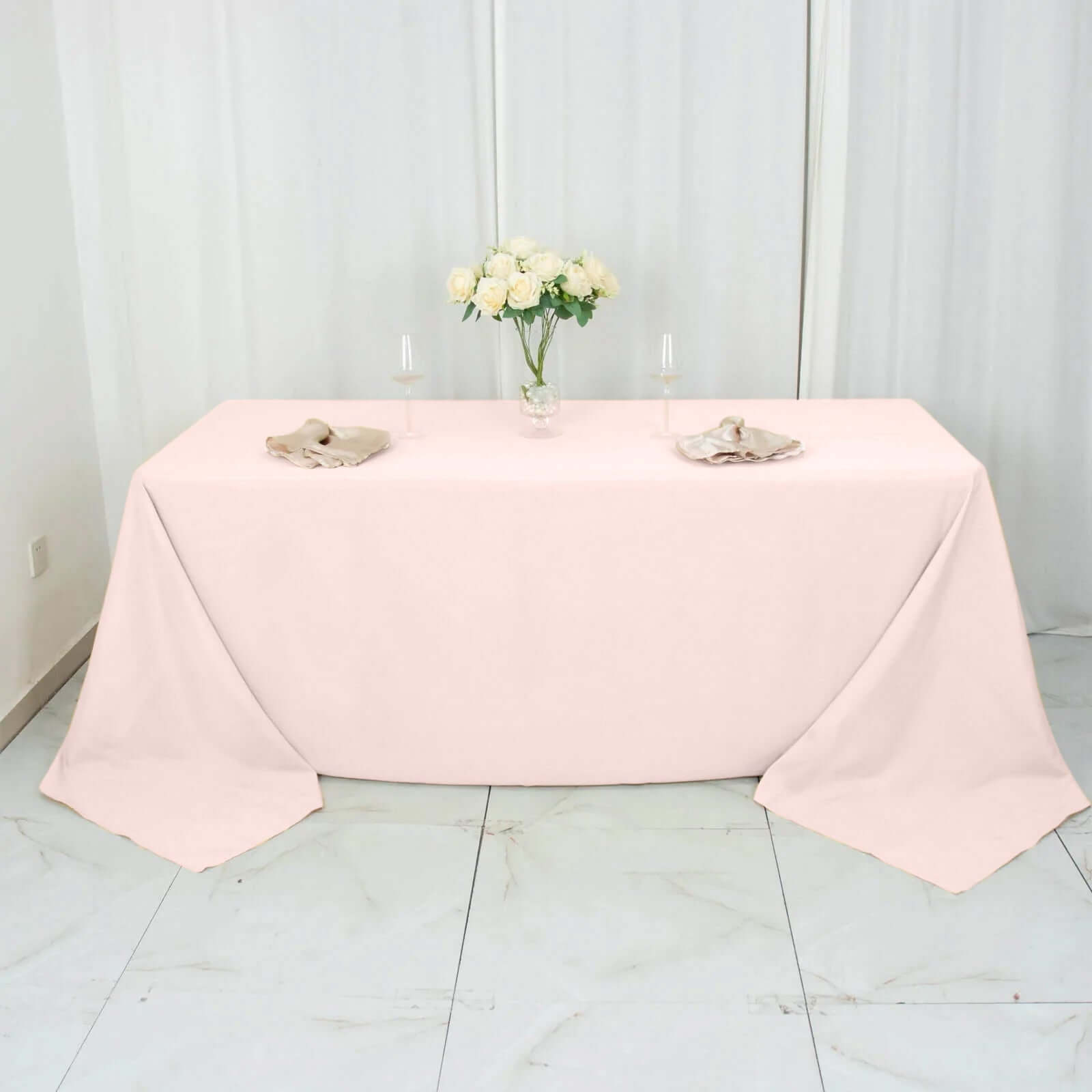 Premium Polyester 90"x132" Rectangle Tablecloth Blush - Seamless 220GSM Stain-Resistant Table Cover