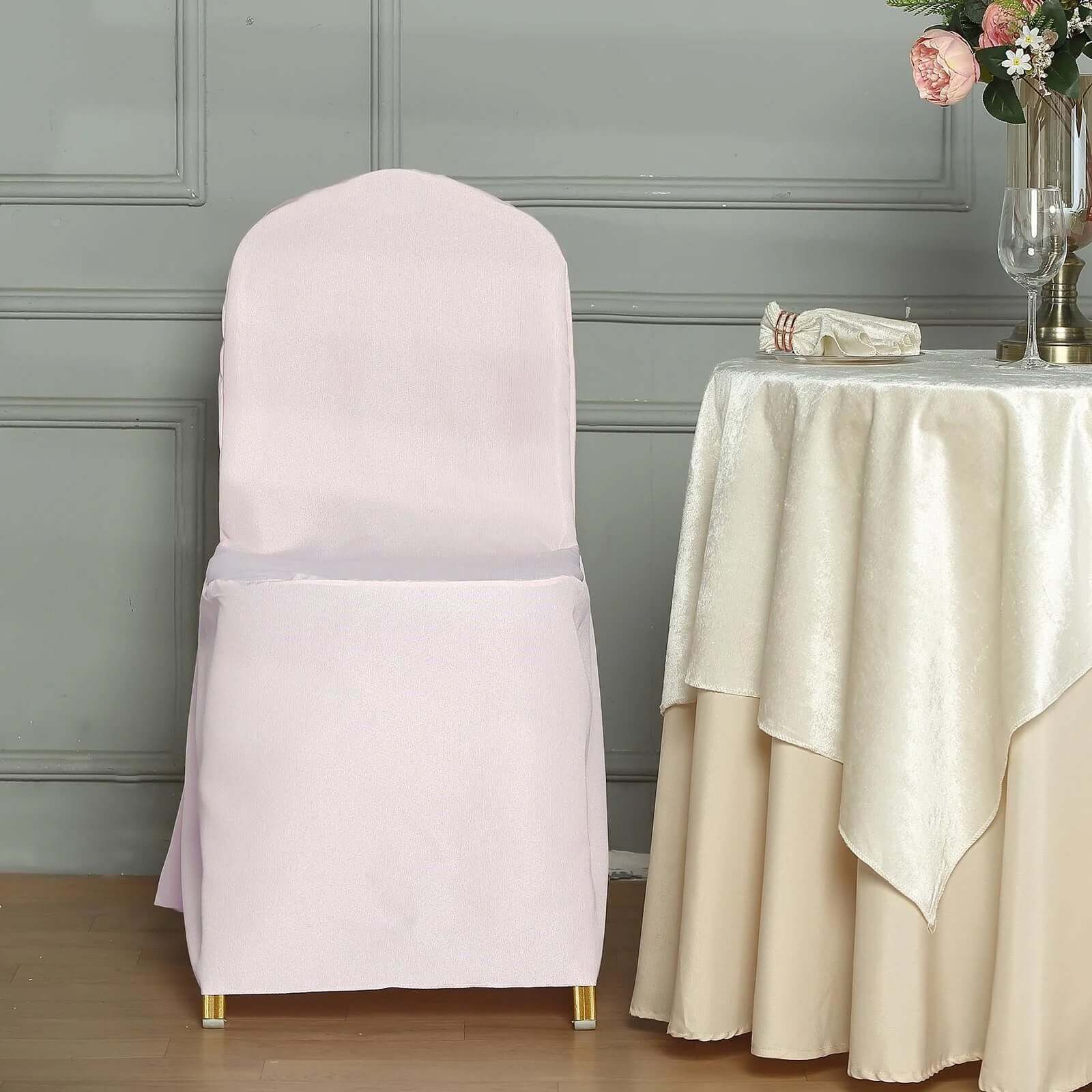 10 Pack Polyester Chair Cover for Banquet Chairs Blush - Stain-Resistant Reusable Slip-On Slipcover