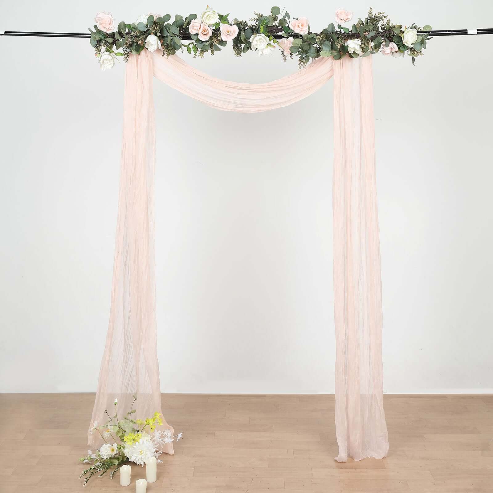 20ft Blush Gauze Cheesecloth Fabric Wedding Arch Drapery, Window Scarf Valance, Boho Decor Arbor Curtain Panel