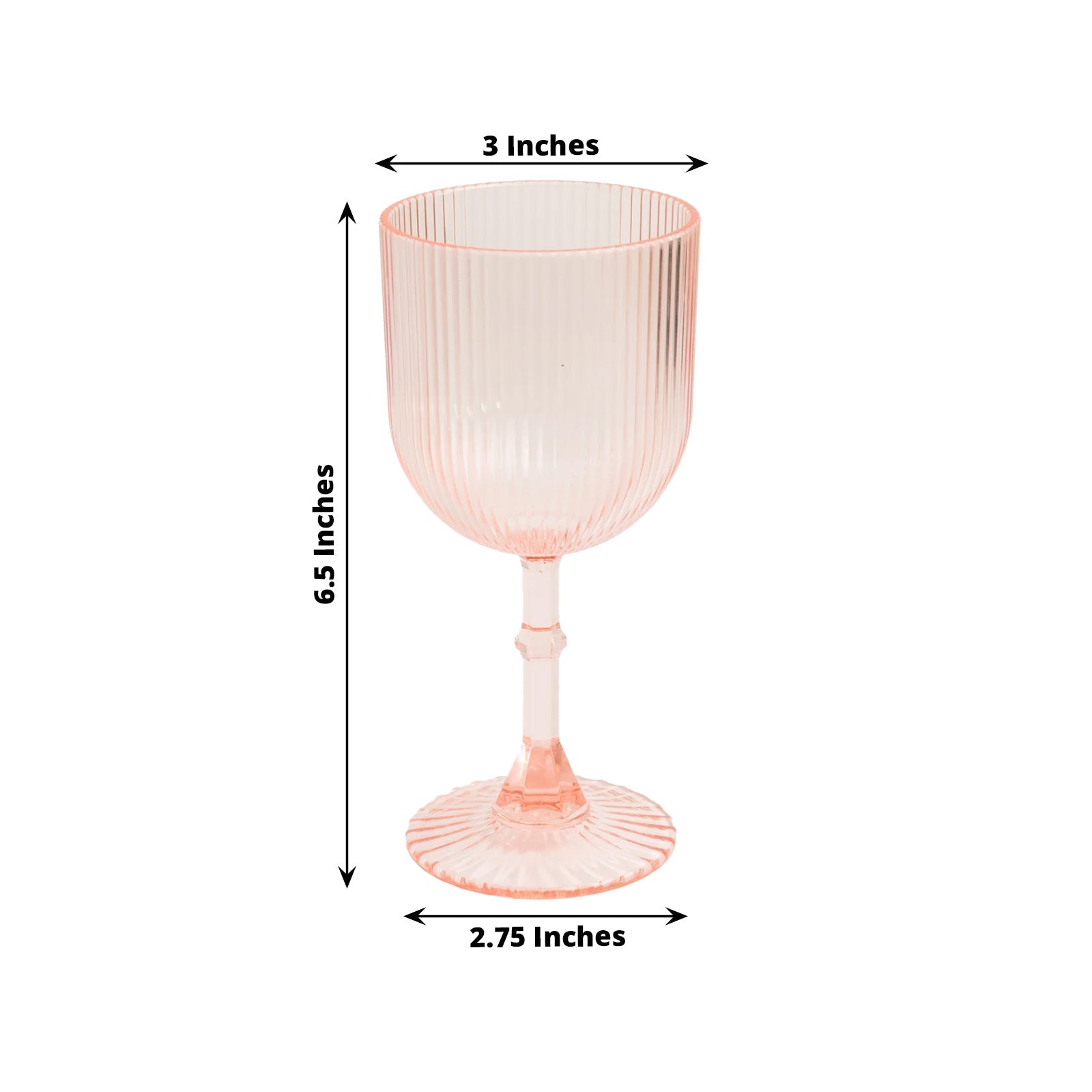 12-Pack Plastic Goblets Transparent Blush Vintage Ribbed Pattern - Reusable Shatterproof Glassware 9oz