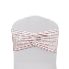 5 Pack Crushed Velvet Chair Bands Blush Wide Ruffle Style - Textured Chair Sashes for Stunning Event Decor - 8"x15"