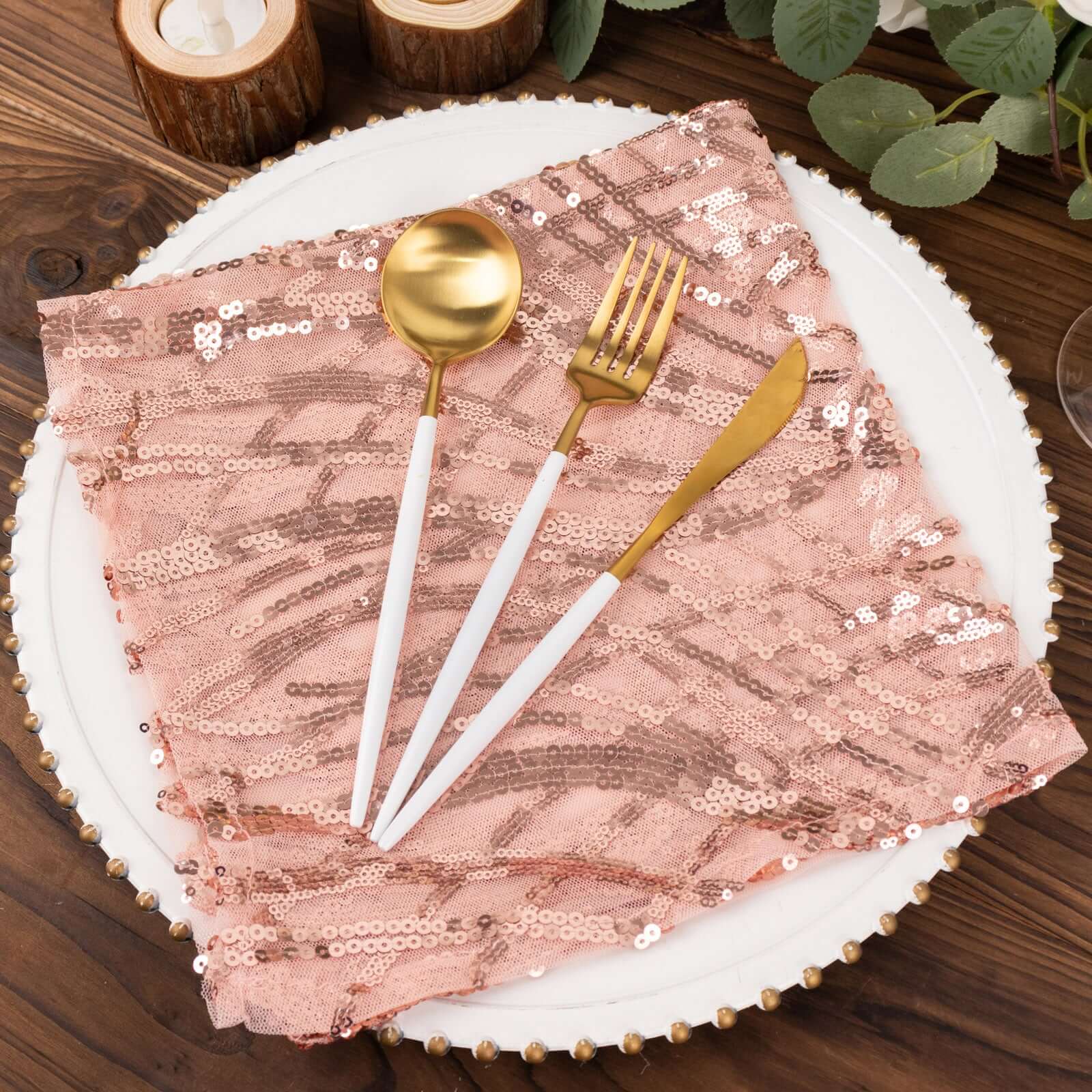 Sequin Mesh 20"x20" Napkin Blush - Wave Embroidered Reusable Napkin