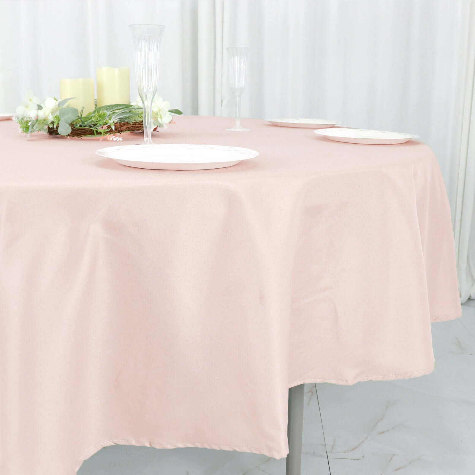 Polyester 90" Round Tablecloth Blush - Stain & Wrinkle-Resistant Table Cover