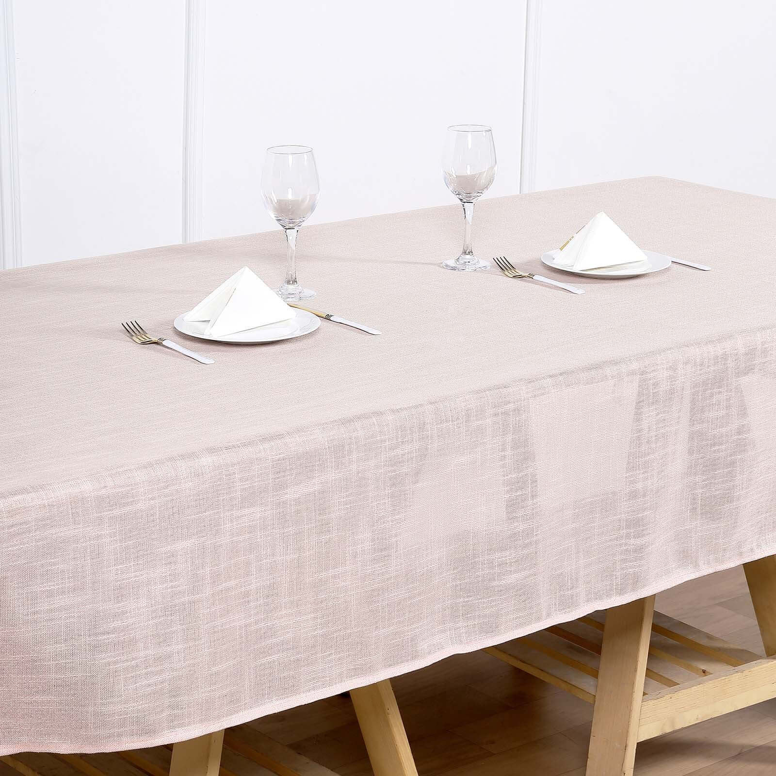 Faux Linen 60"x102" Rectangular Tablecloth Blush - Slubby Textured & Wrinkle Resistant Table Cover