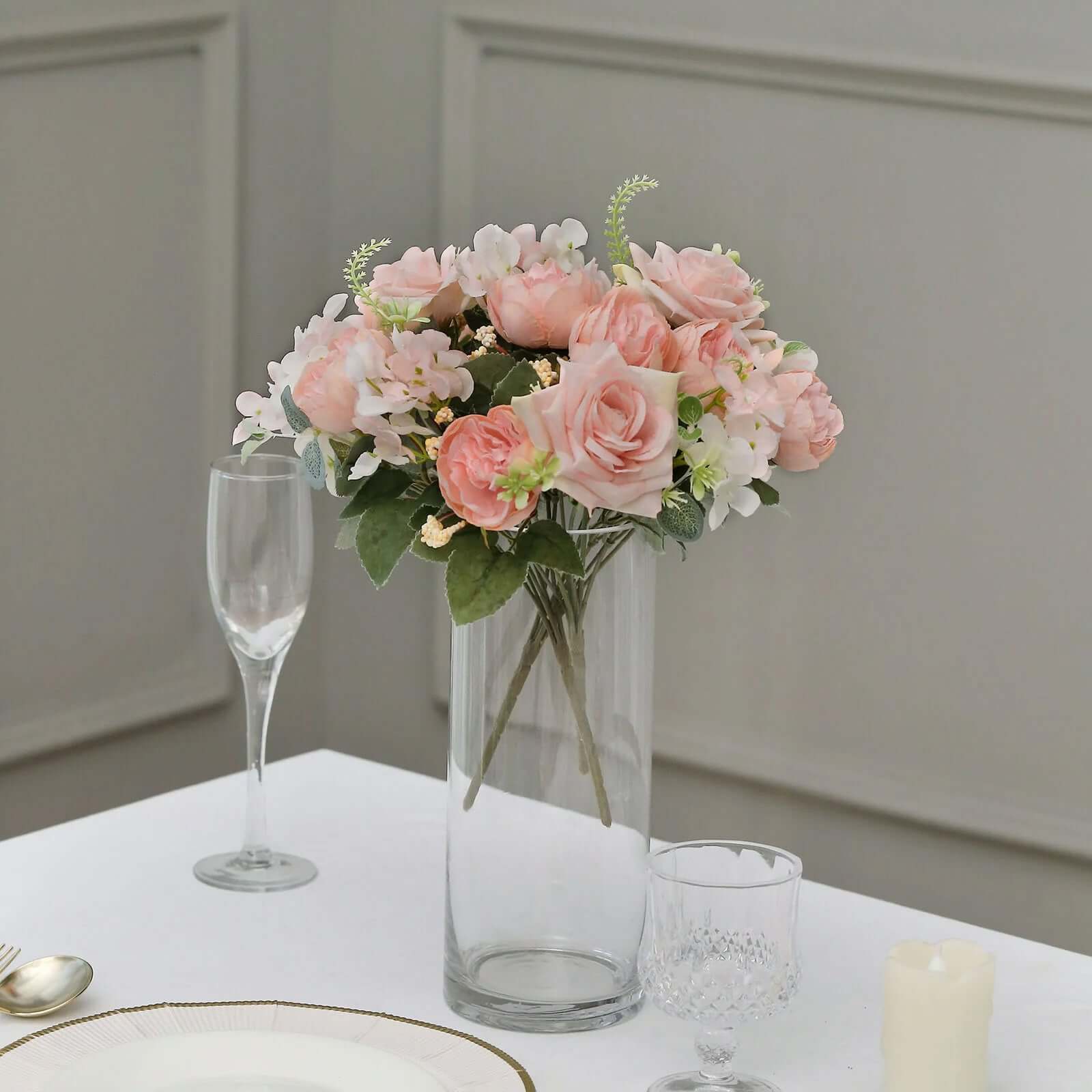 2 Pack Artificial Rose & Peony Floral Arrangements – 12" Blush Silk Bouquets for Weddings & Home Décor