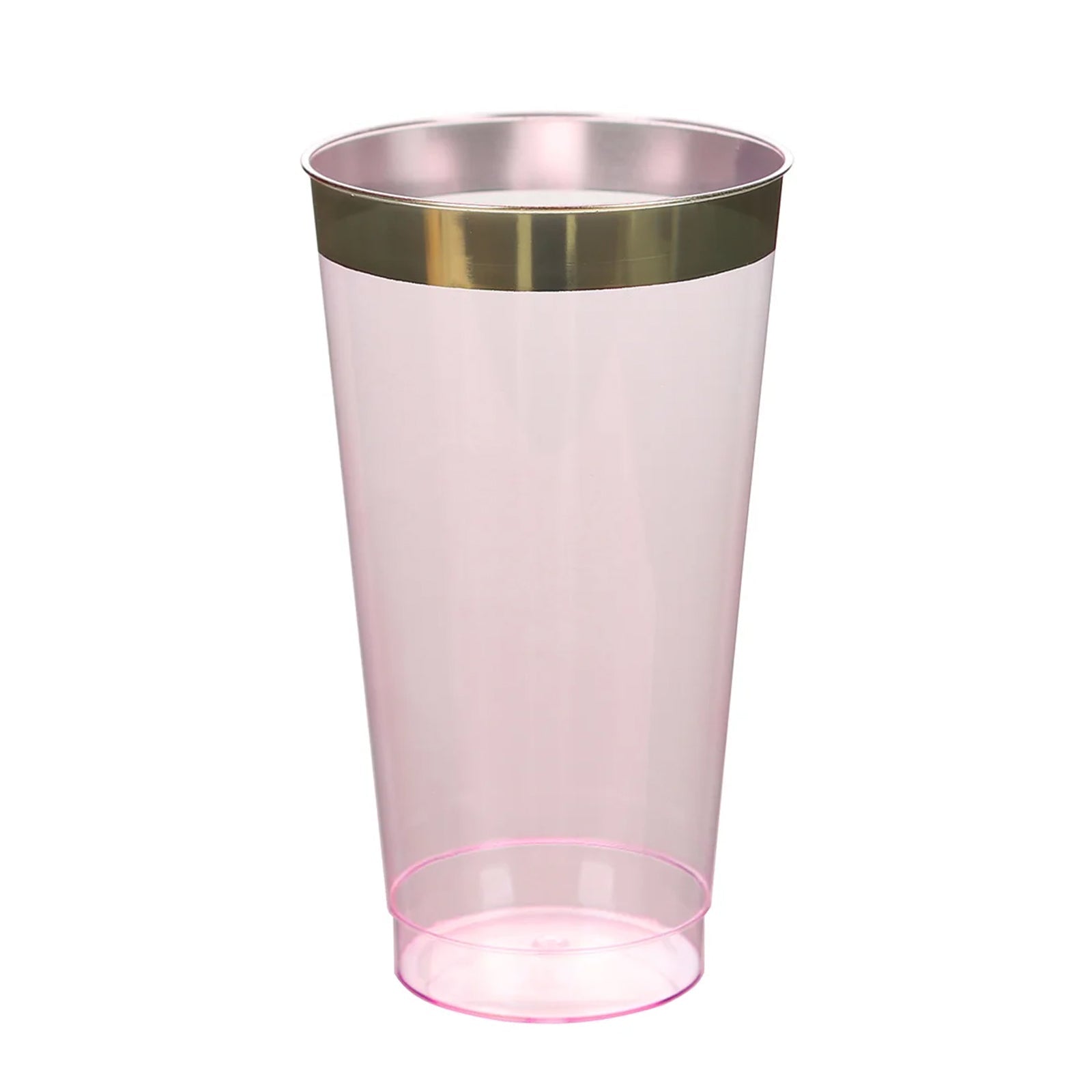 12-Pack Plastic Party Cups Transparent Blush with Gold Rim - Durable Disposable Tumblers for Drinks 17oz 5.5"