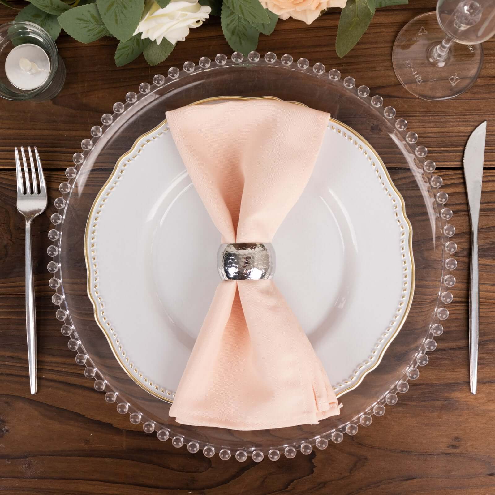 5 Pack Premium Polyester 20"x20" Napkins Blush - Wrinkle-Resistant & Durable Dinner Napkins