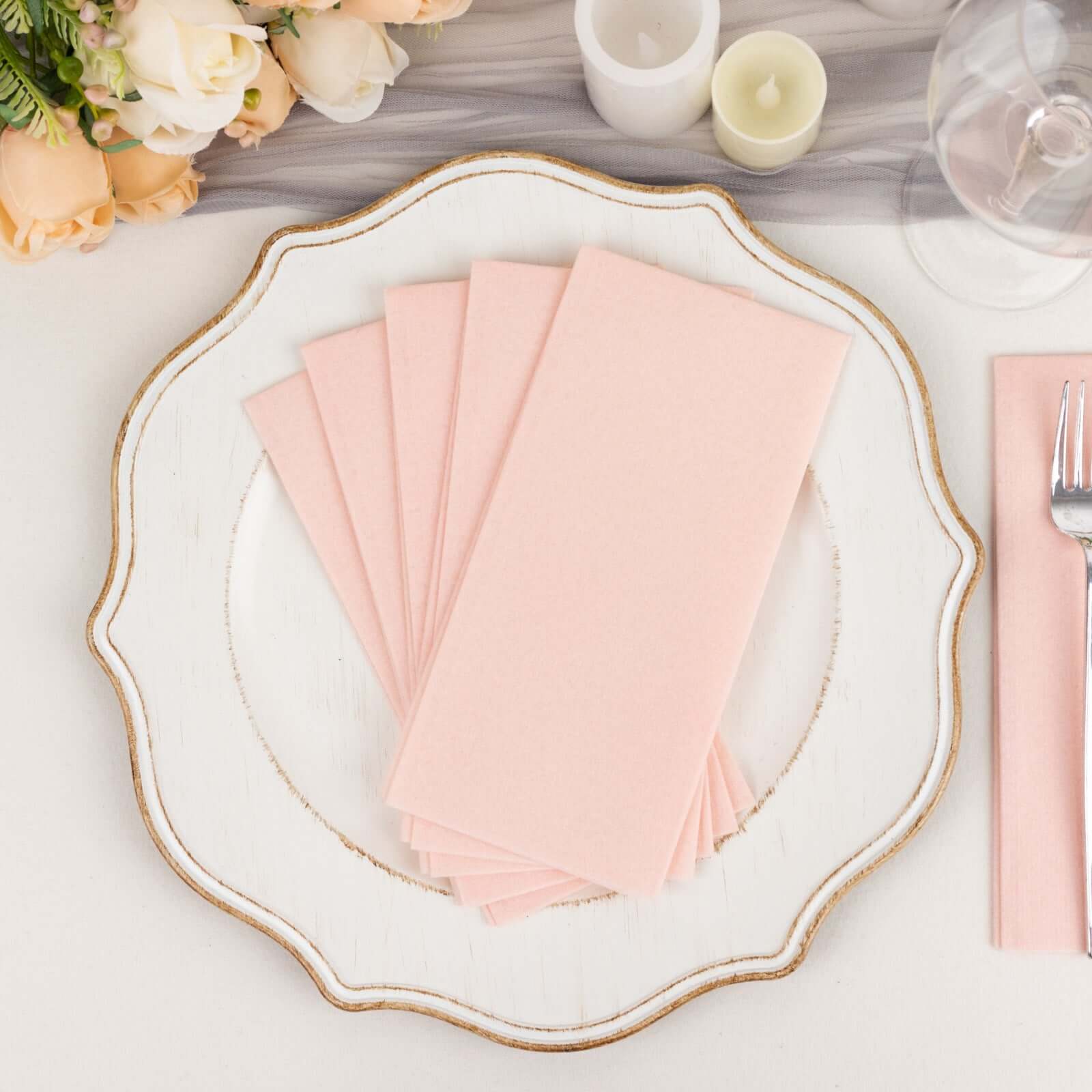 20 Pack Linen-Like Paper 8.5"x4" Napkins Blush - Highly Absorbent & Disposable Airlaid Guest Towels