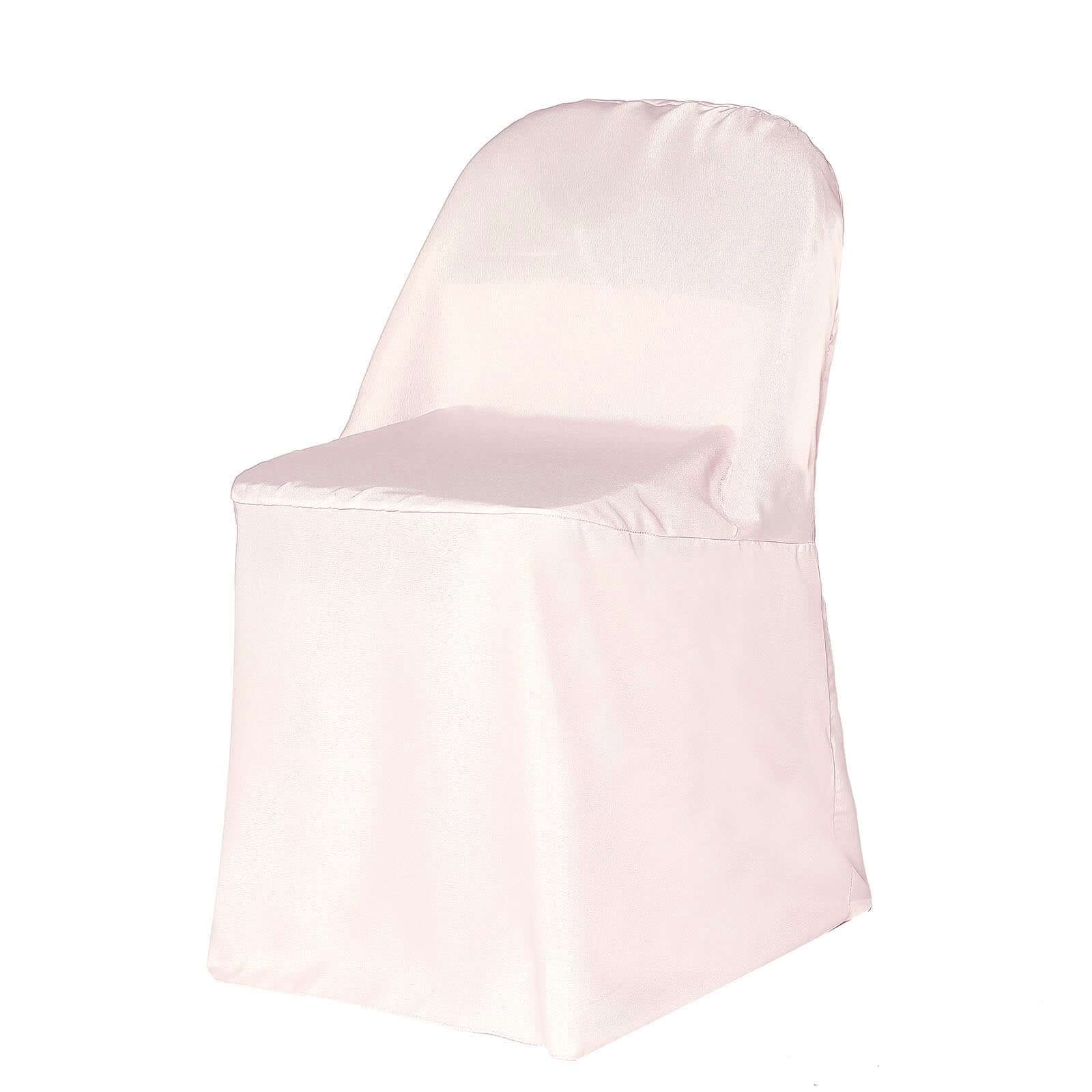 Polyester Slip On Folding Chair Covers Blush - Stain-Resistant Reusable Durable Fabric