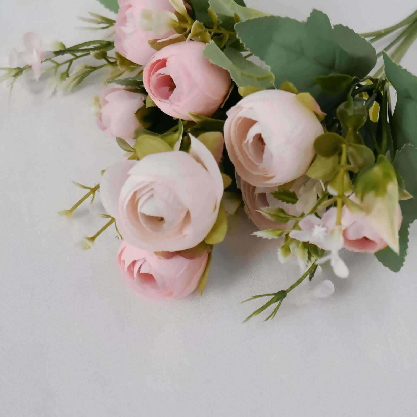 4 Pack 12" Artificial Blush Ranunculus Silk Flower Bridal Bouquets, Faux Buttercup Floral Arrangement